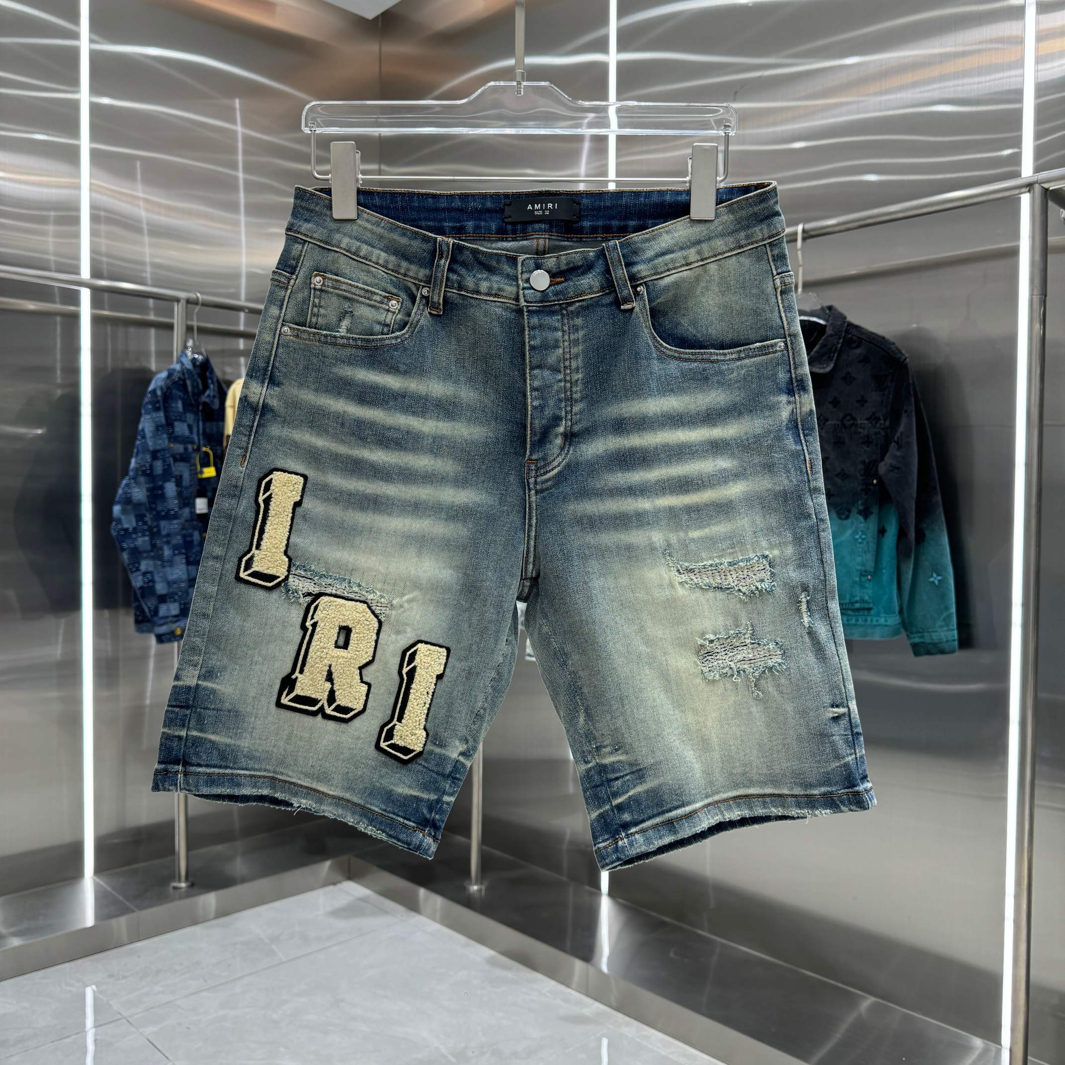 Amiri Embroidered Denim Shorts