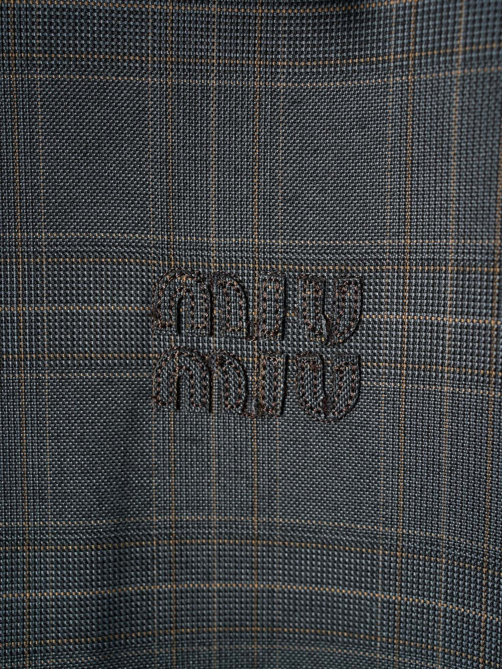 MiuMiu Checkered Letter Embroidery Long-Sleeved Leather Collar Jacket