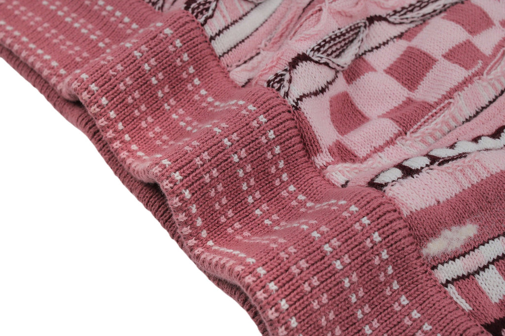 LV Nigo High-Neck Half-Zip Ethnic Style Sweater (Pink)