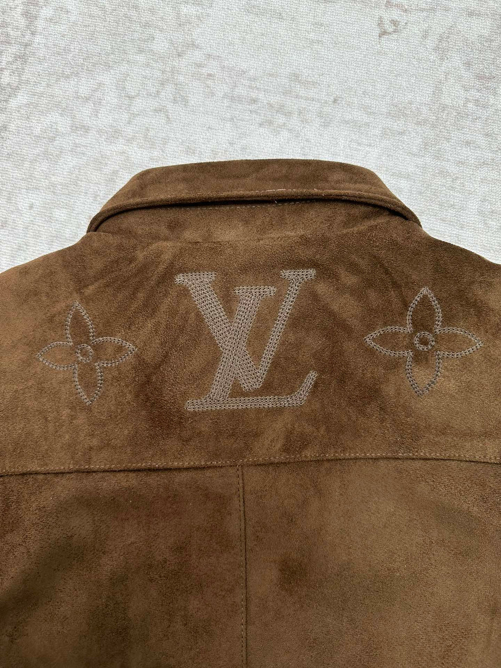 LV Monogram Embridered Suede Leather Jacker Shirt