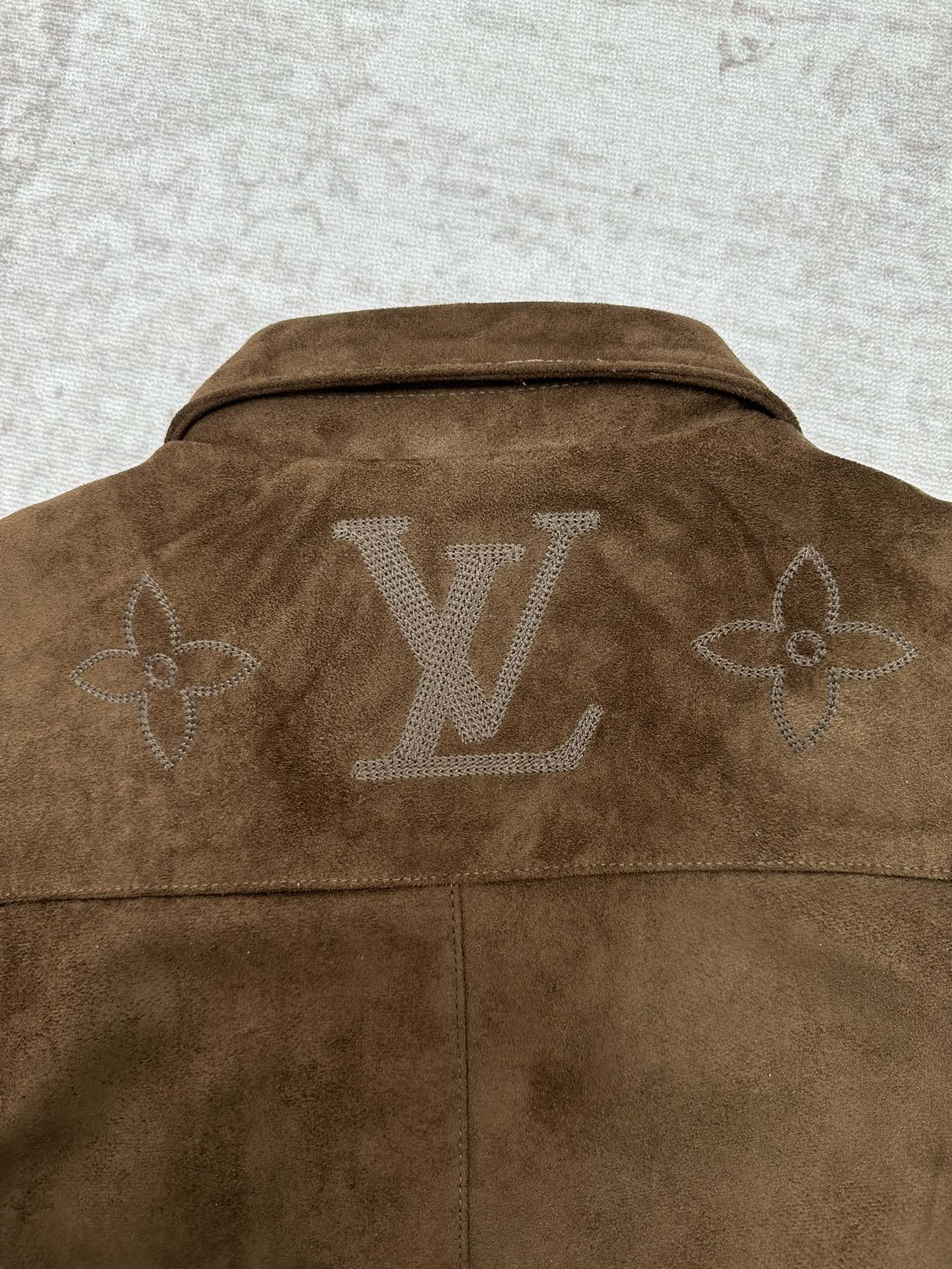 LV Monogram Embridered Suede Leather Jacker Shirt