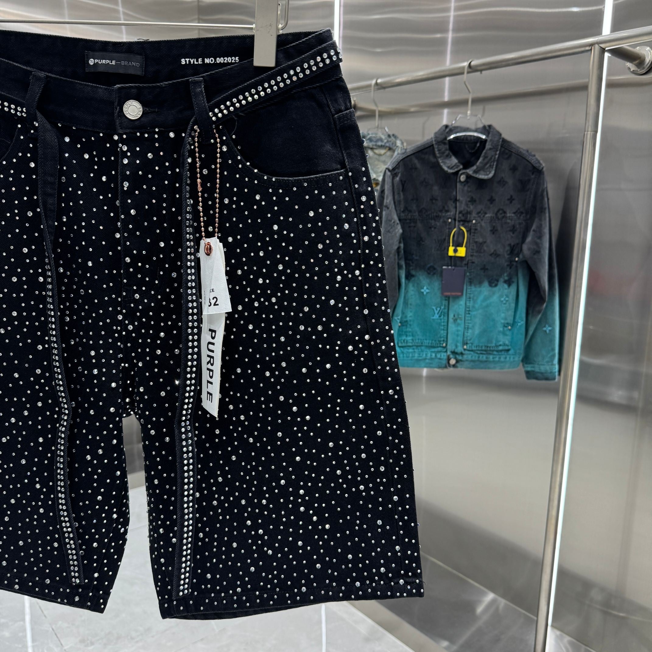 Purple Label Heavy Duty Rhinestone Denim Shorts