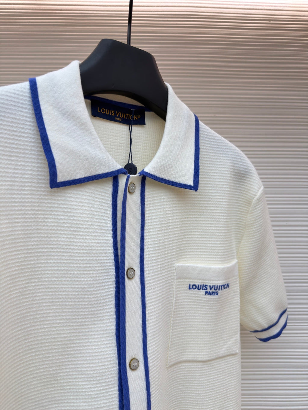 LV Pocket Letter Color Block Embroidered Knit Short-Sleeve Shirt