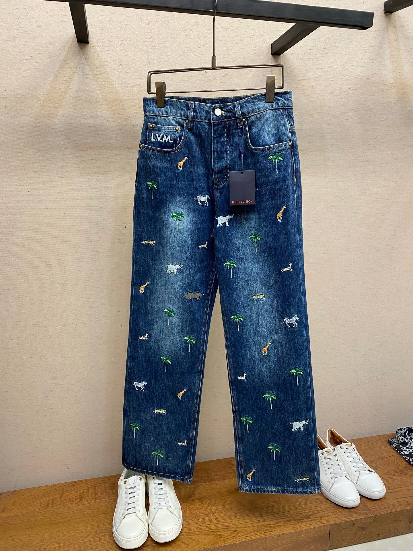 LV Animal Embroidered Denim Jeans