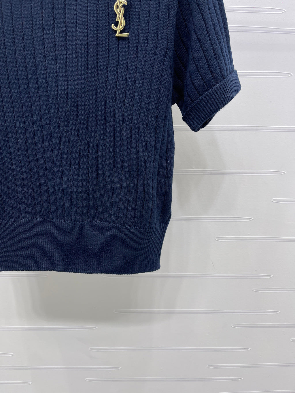 YS Vertical Ribbed Crew Neck Knit Short Sleeve