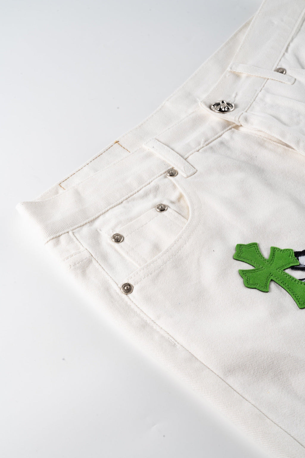 Chrome Hearts 24SS UK Limited Edition White and Apple Green Patchwork Zebra Jeans