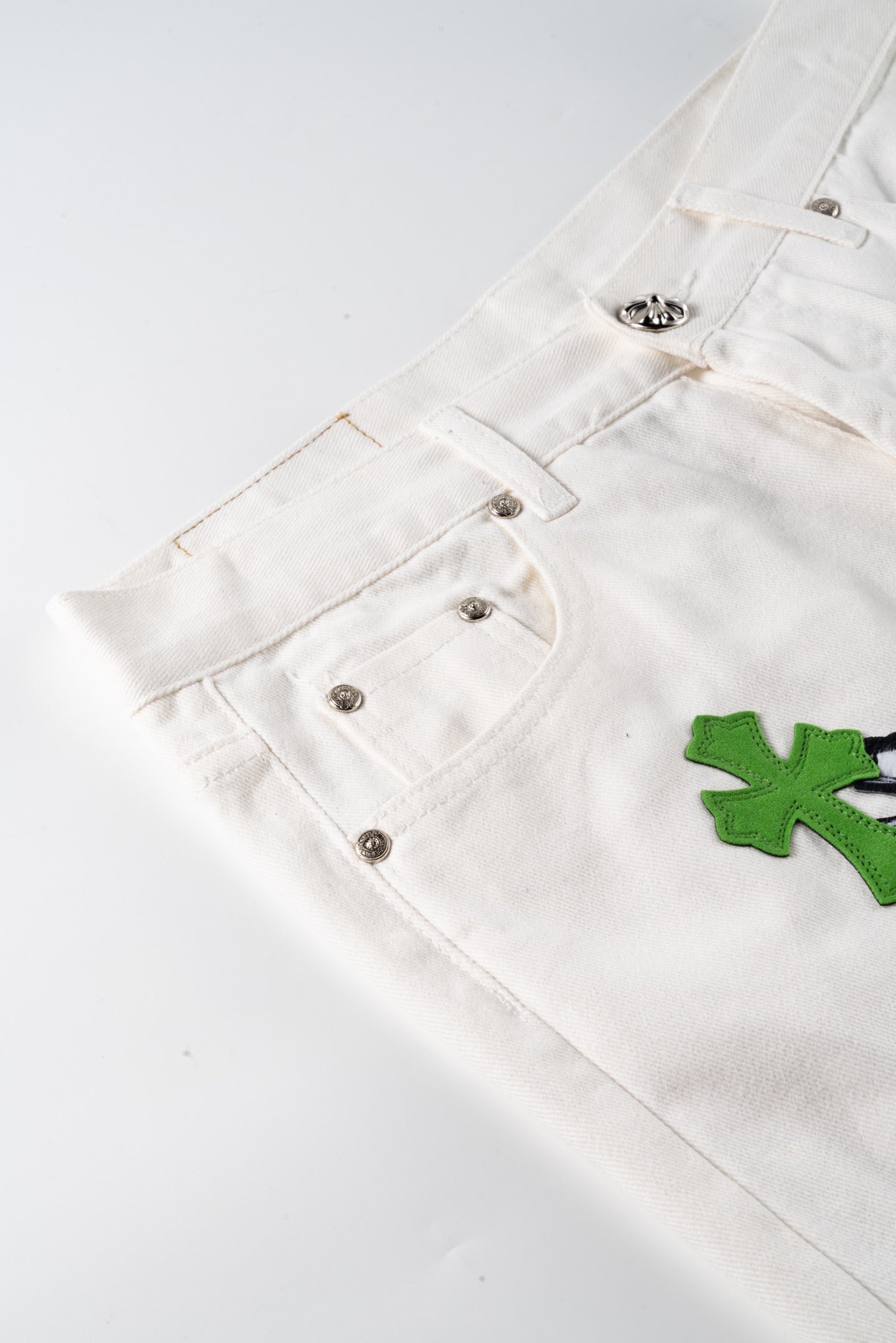 Chrome Hearts 24SS UK Limited Edition White and Apple Green Patchwork Zebra Jeans