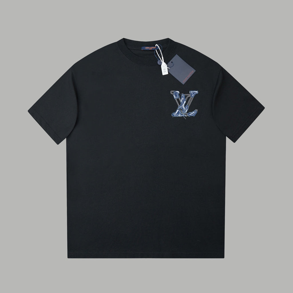 LV Denim Patchwork Embroidered T-Shirt