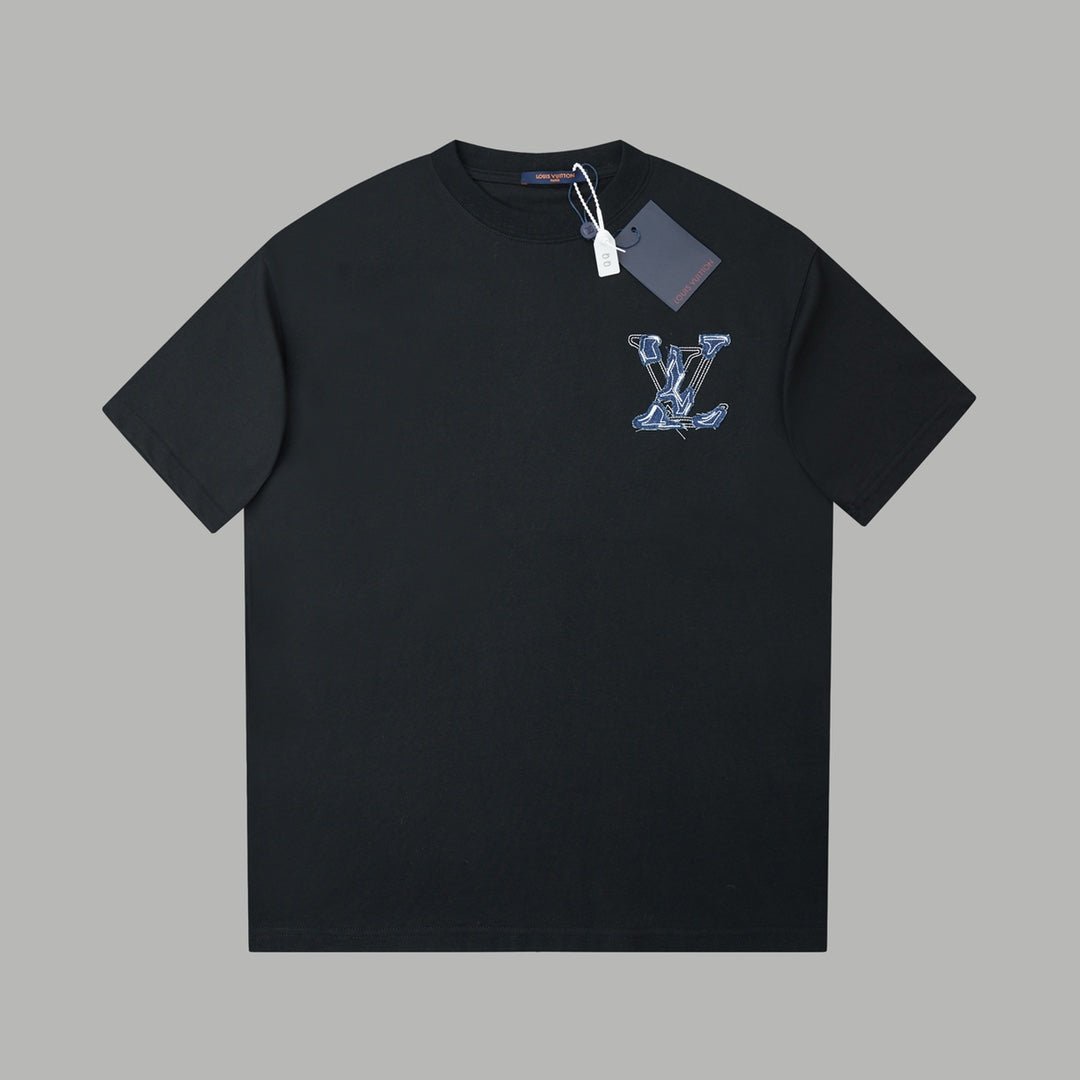 LV Denim Patchwork Embroidered T-Shirt