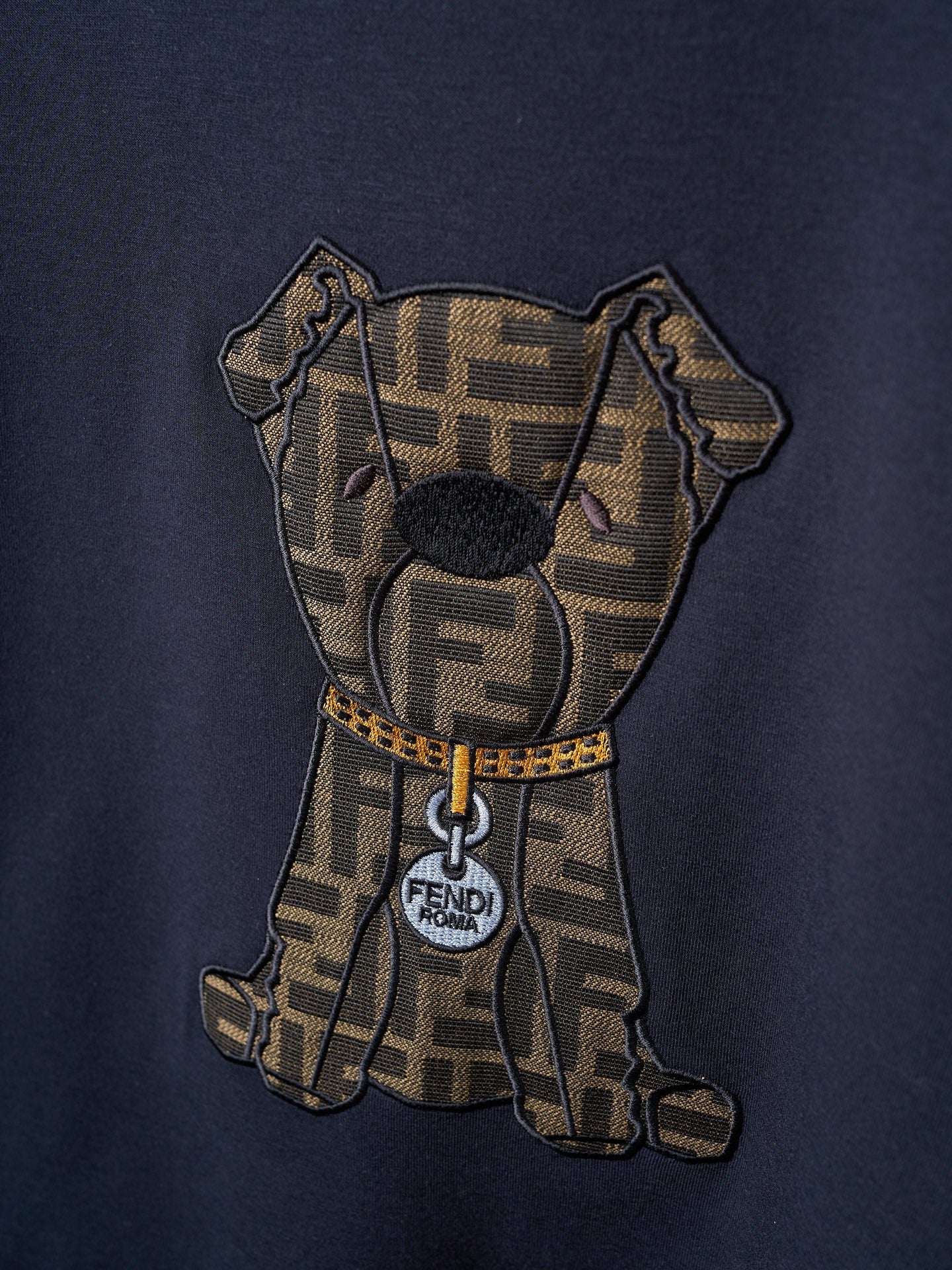 Fendi Jacquard Puppy Pattern Cotton Crew Neck Short Sleeve T-Shirt