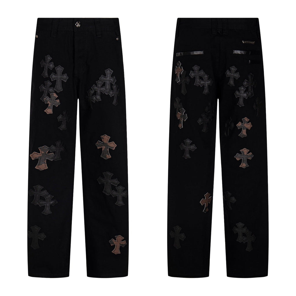 Chrome Heart Cross Pattern Leather Jeans