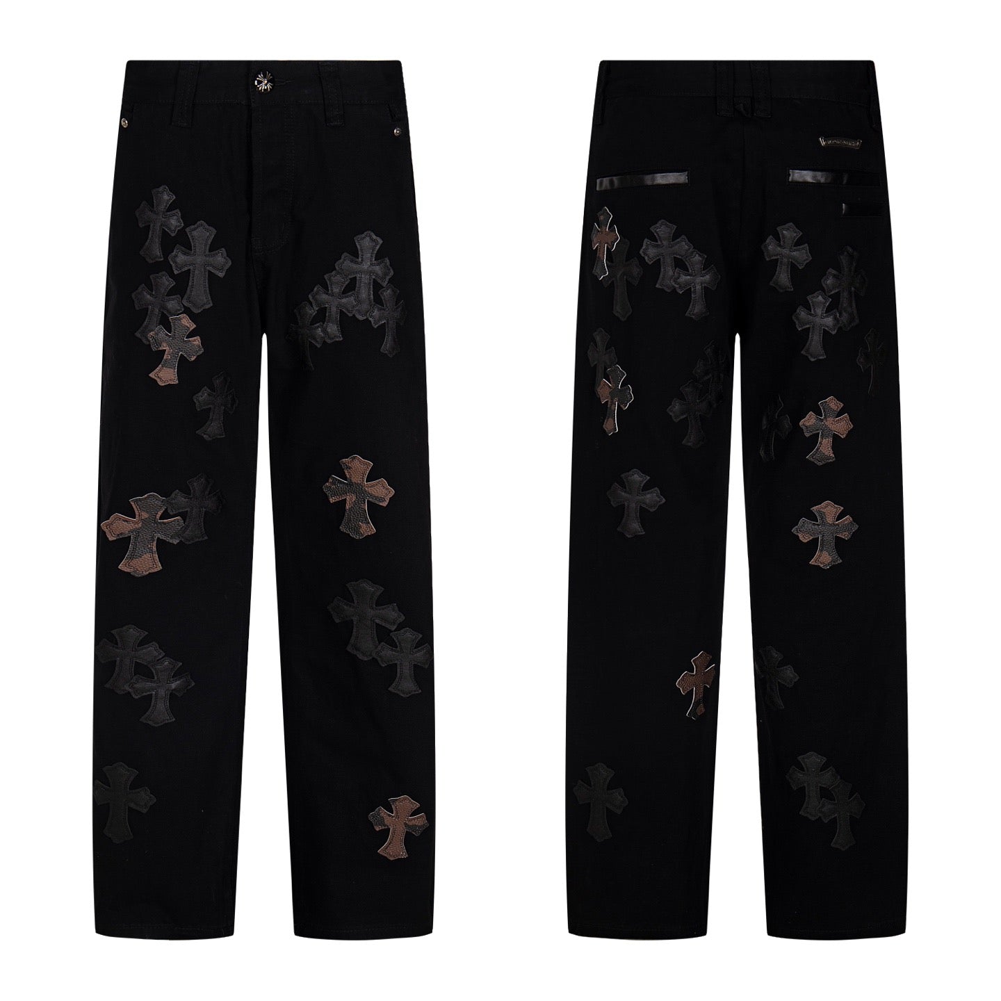 Chrome Heart Cross Pattern Leather Jeans