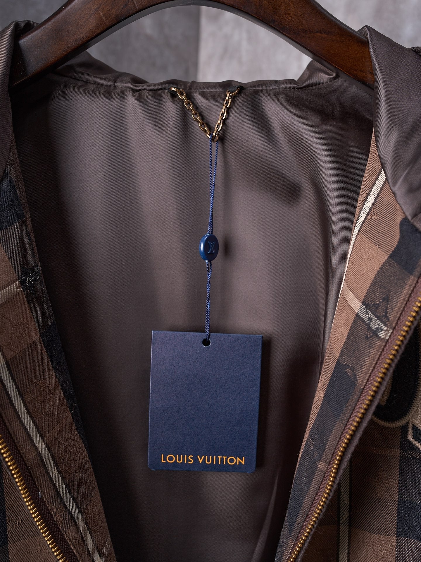 LV Jacquard Letter Applique Belted Hooded Jacket