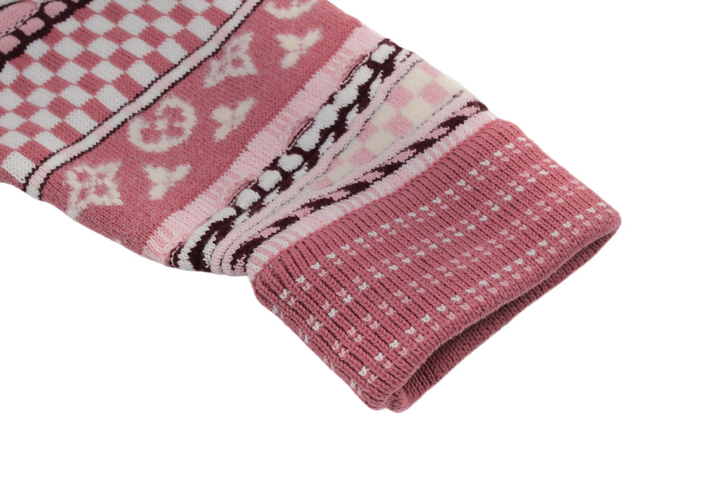 LV Nigo High-Neck Half-Zip Ethnic Style Sweater (Pink)