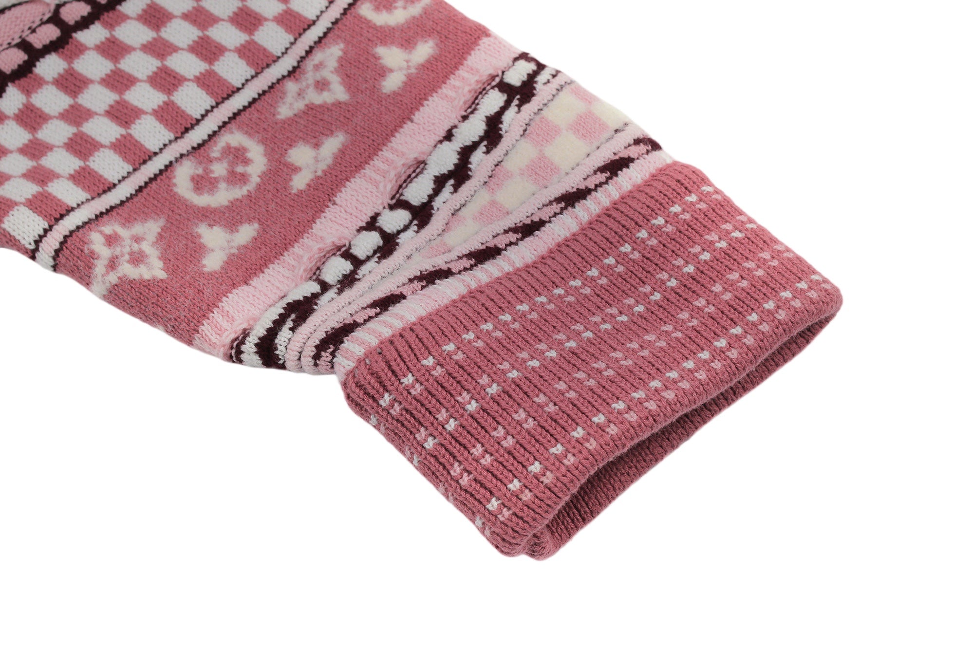 LV Nigo High-Neck Half-Zip Ethnic Style Sweater (Pink)
