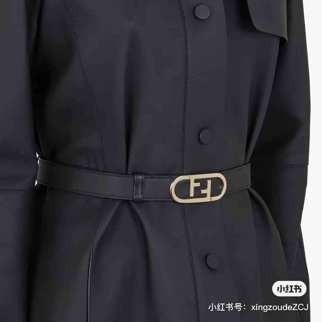 Fendi Long Belt Leather Trench Coat