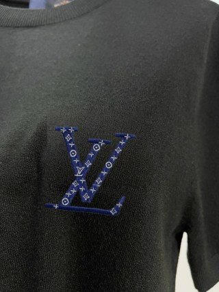 LV Embroidered Crew Neck Knit T-Shirt