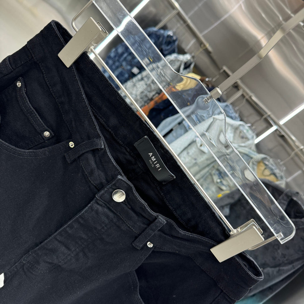 Amiri Slim Fit Stretch Jeans with Rhinestone Lettering