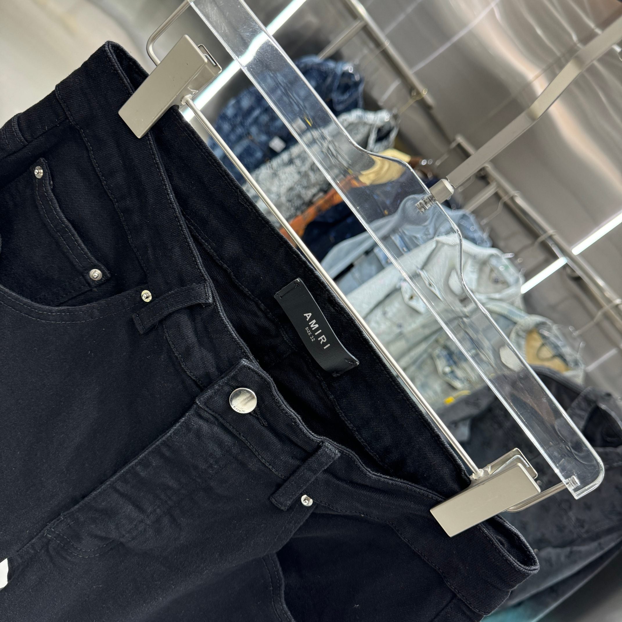 Amiri Slim Fit Stretch Jeans with Rhinestone Lettering