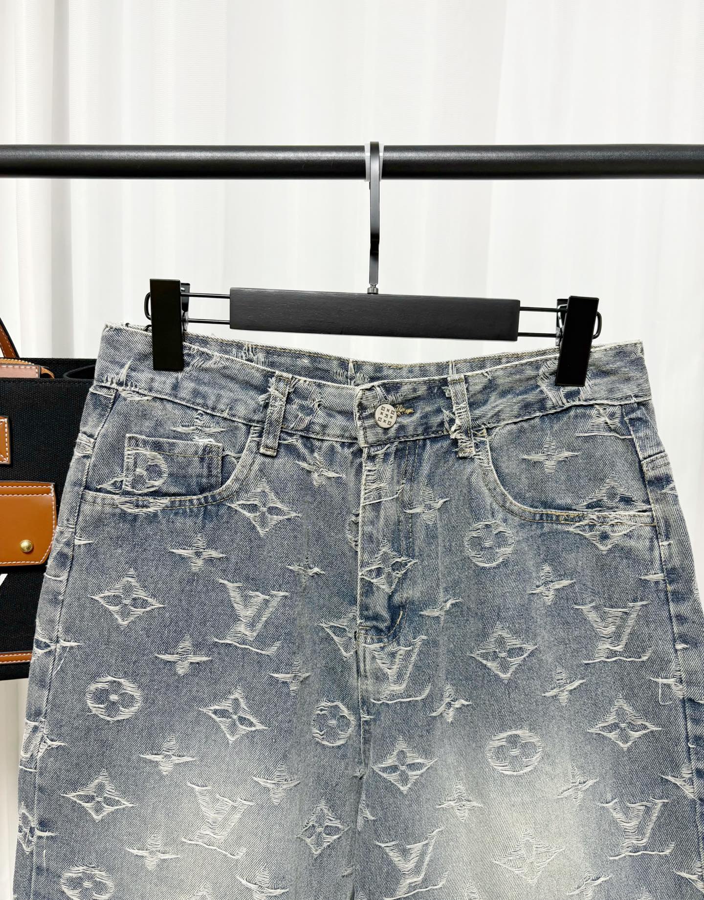 LVFloral Pattern Jacquard Denim Shorts