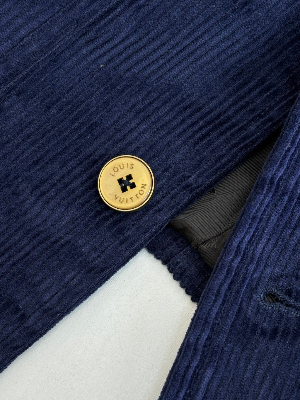 LV-neck corduroy monogram patchwork jacket