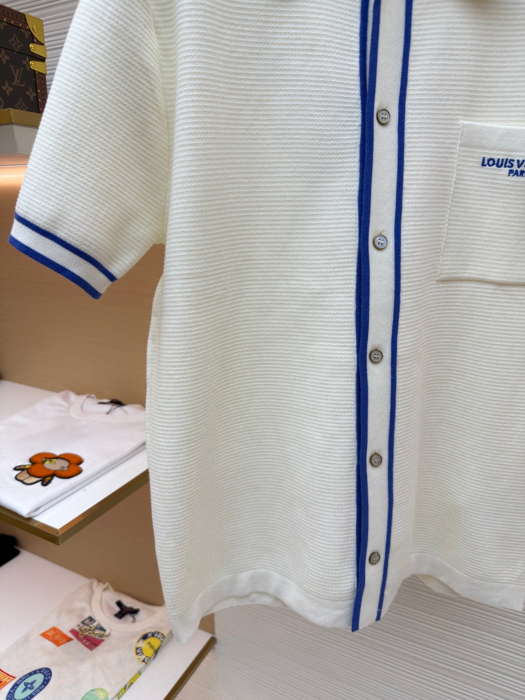 LV Pocket Letter Color Block Embroidered Knit Short-Sleeve Shirt