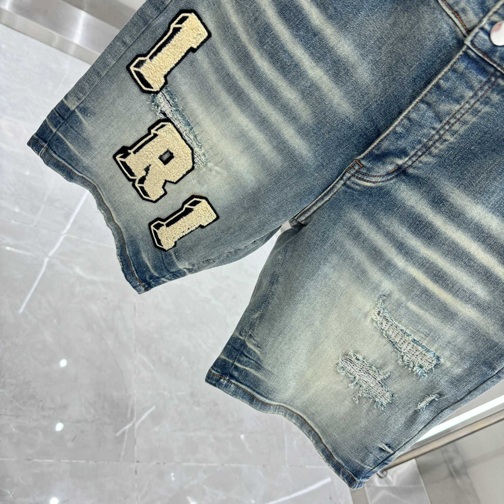 Amiri Embroidered Denim Shorts