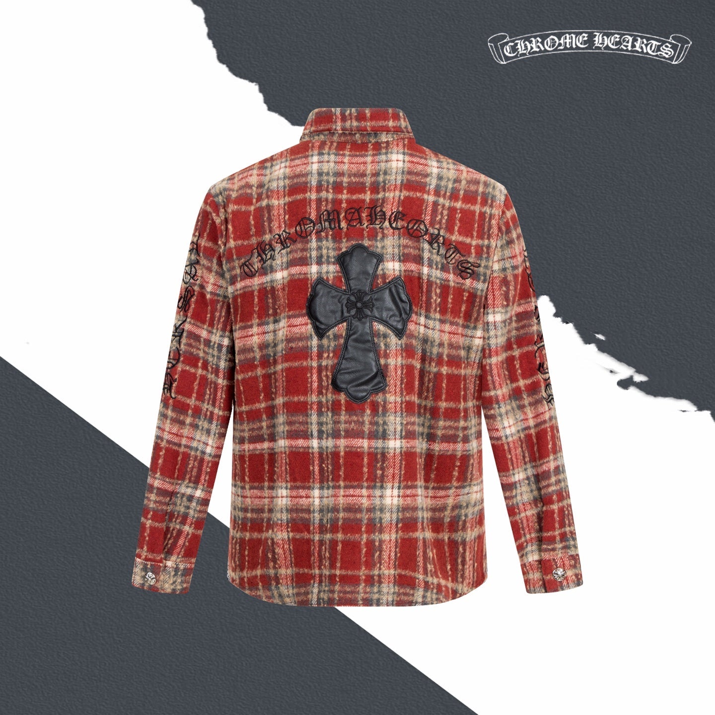 Chrome Heart leather label embroidered wool Shirt