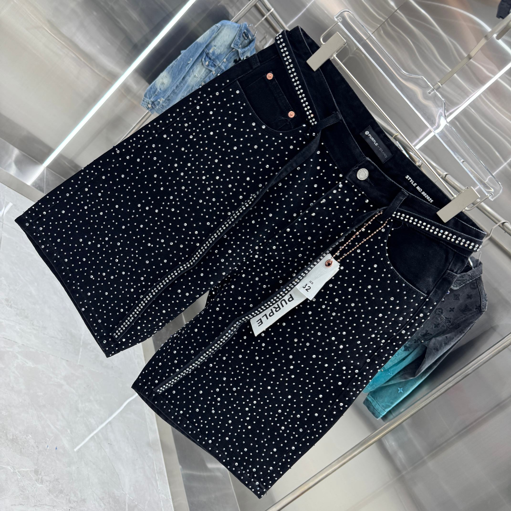 Purple Label Heavy Duty Rhinestone Denim Shorts
