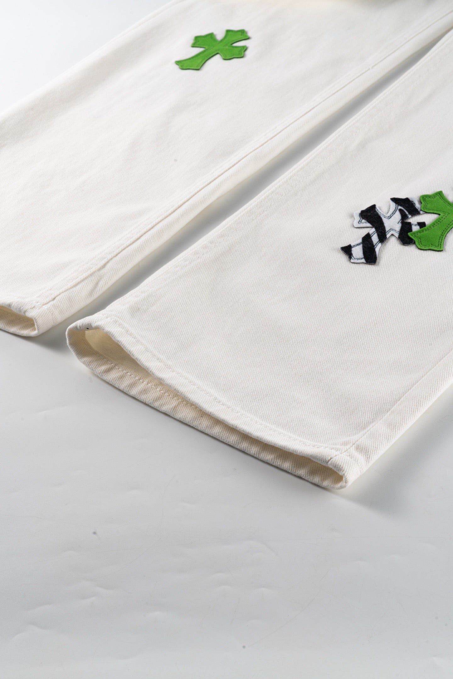 Chrome Hearts 24SS UK Limited Edition White and Apple Green Patchwork Zebra Jeans
