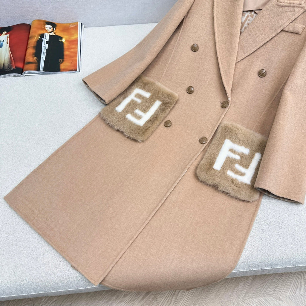Women's Fendi Newest Mink Coat Double F Pocket