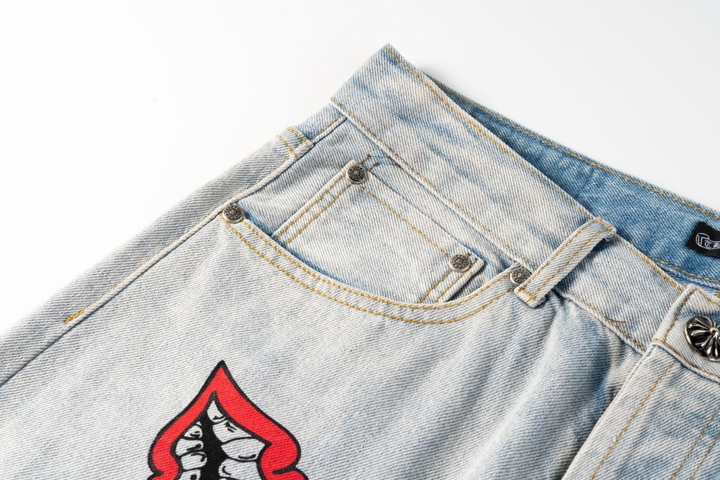 Chrome Hearts CH Graffiti Ghost Face Patchwork Jeans