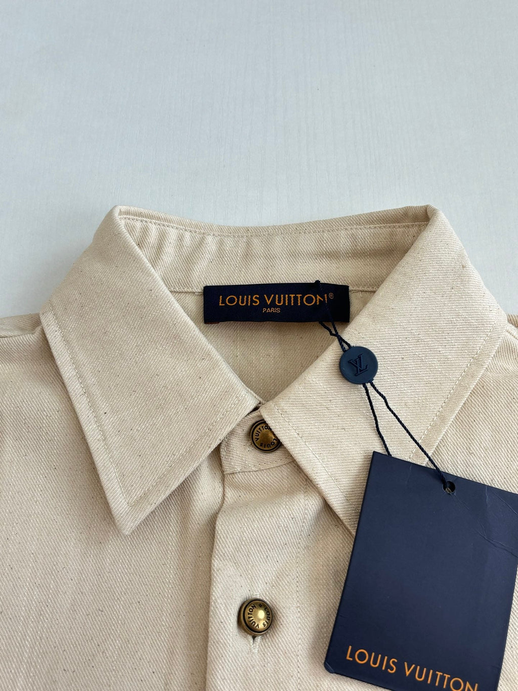 LV Embroidered Short Sleeve Denim Shirt