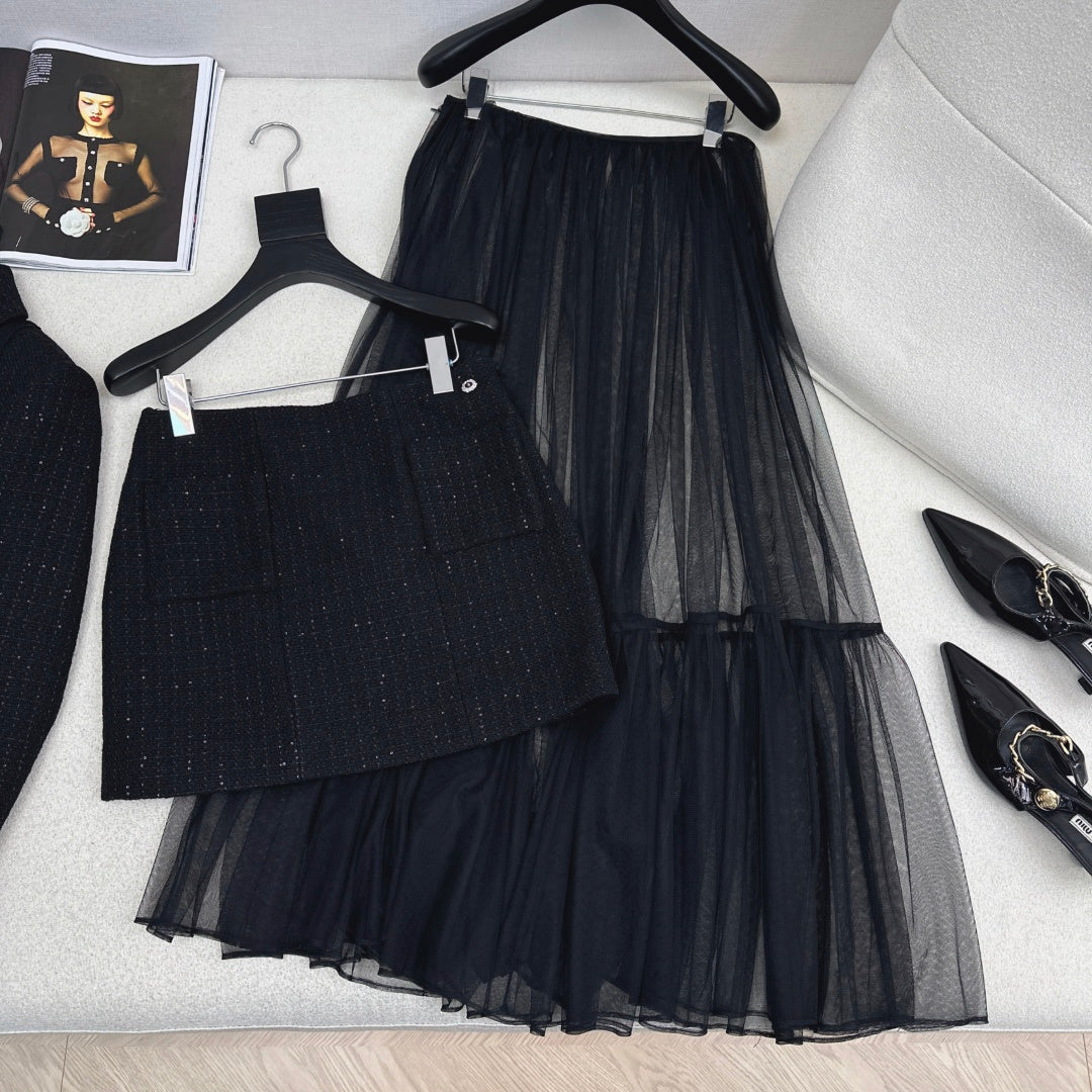 Chanel Woven Collar Coat + Skirt Set