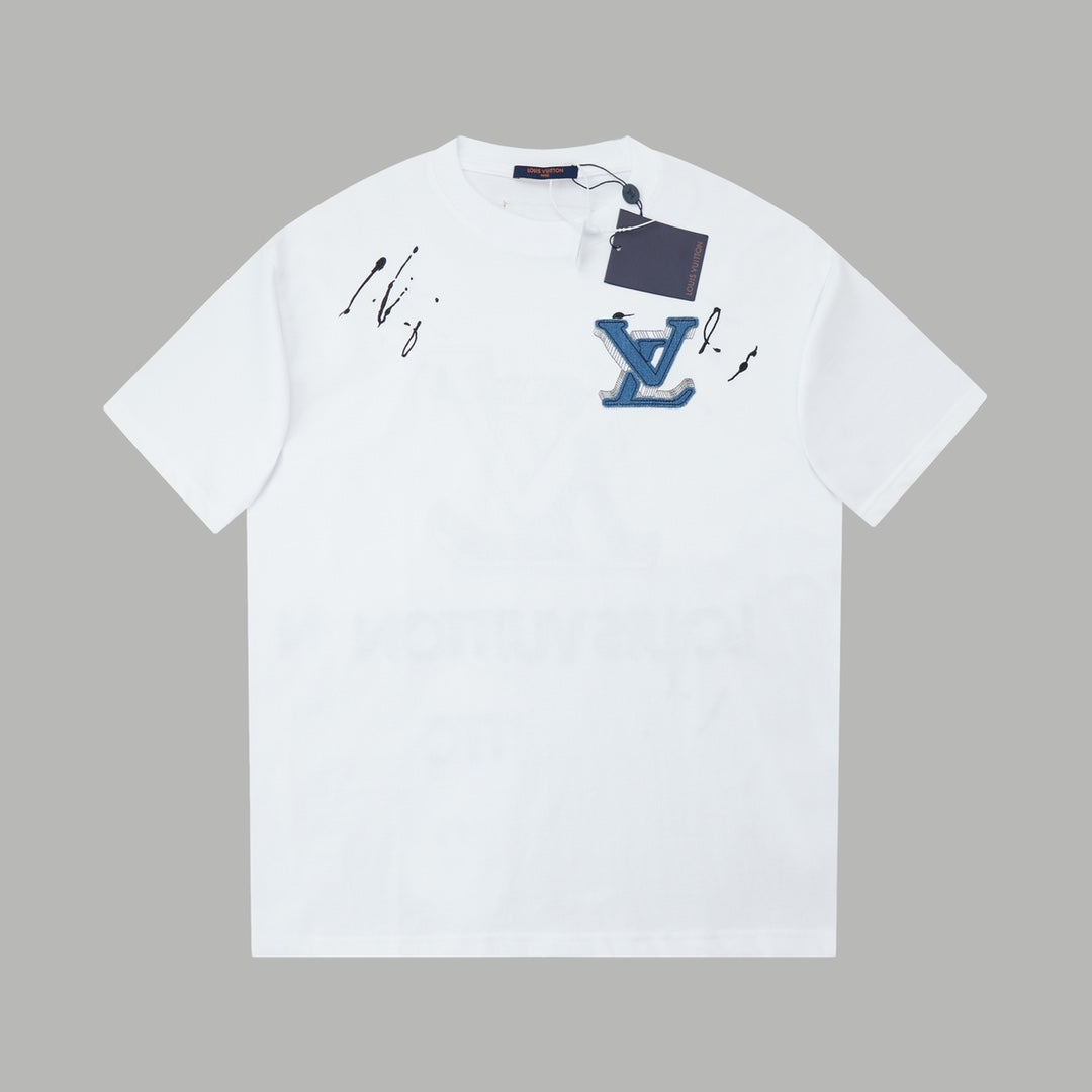 LV Denim Patchwork Embroidered T-Shirt