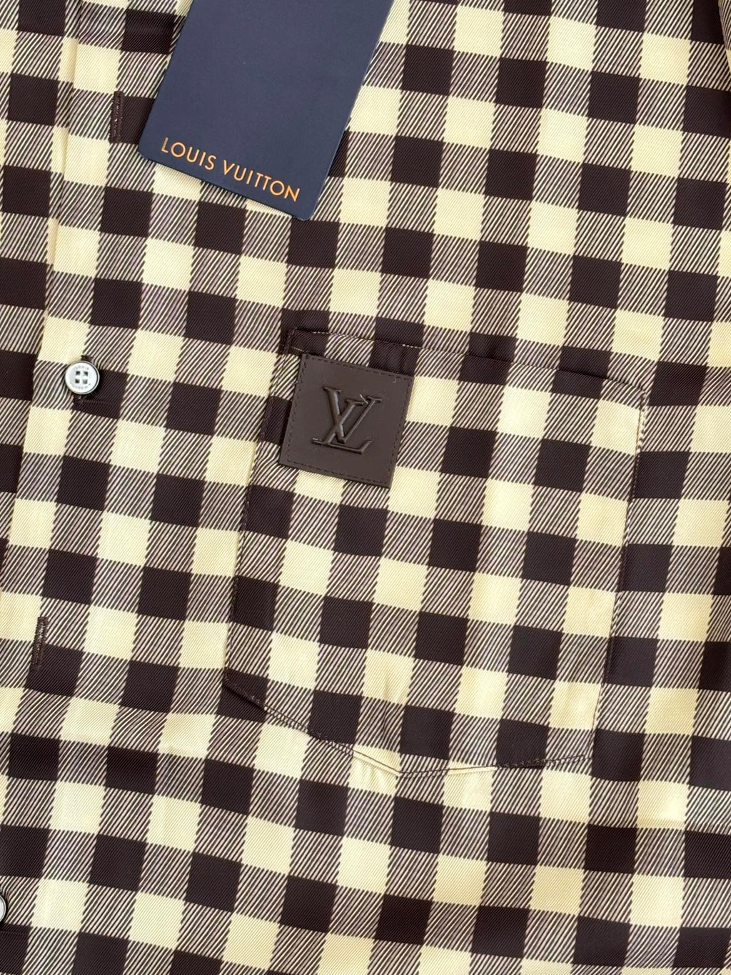 LV Damier Check Leather Label Short Sleeve Shirt