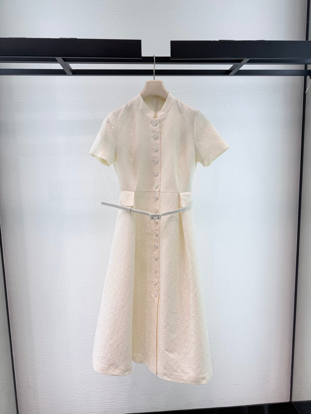 Women CD Embossed Jacquard Stand Collar Long Dress