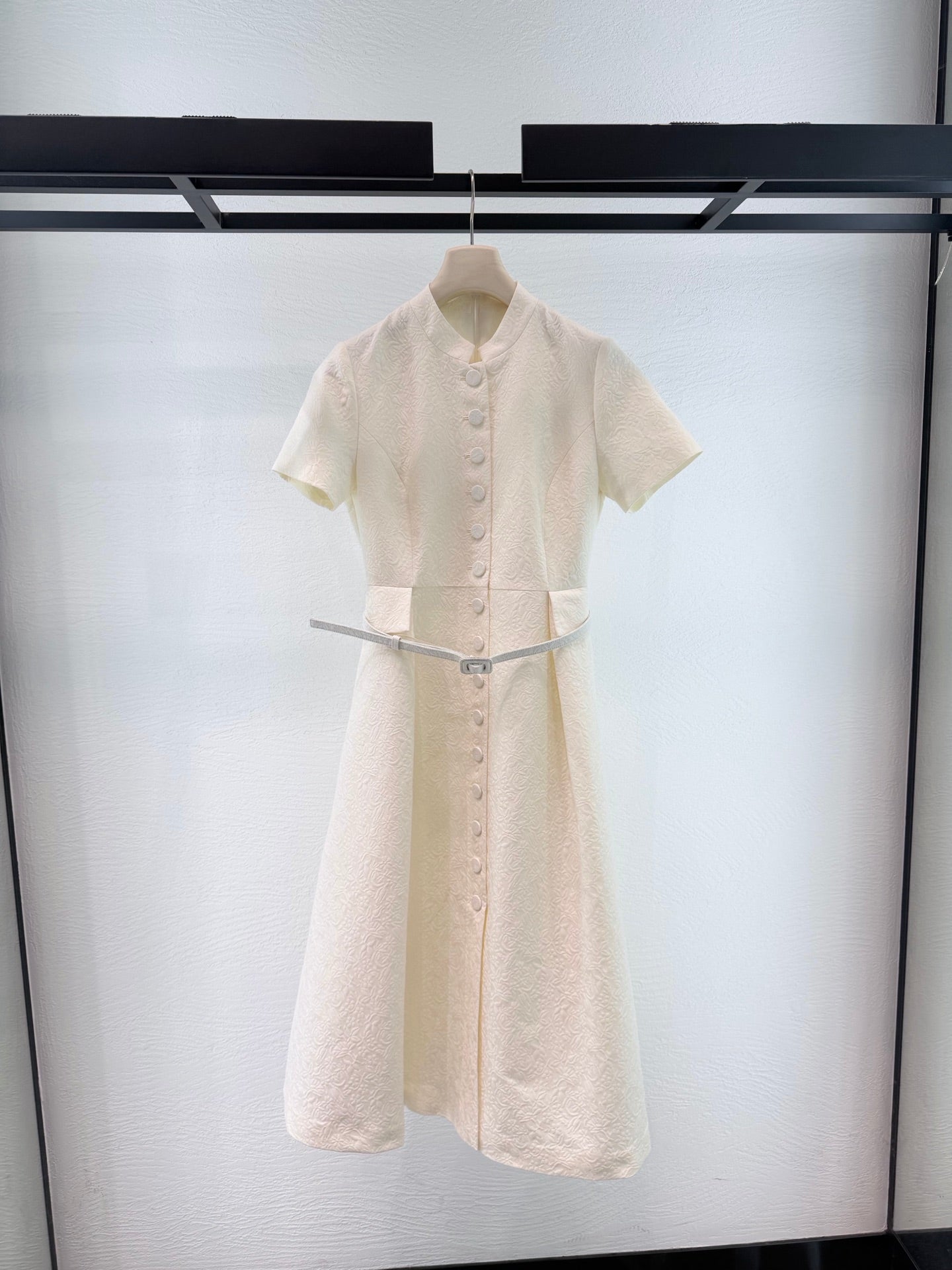 Women CD Embossed Jacquard Stand Collar Long Dress