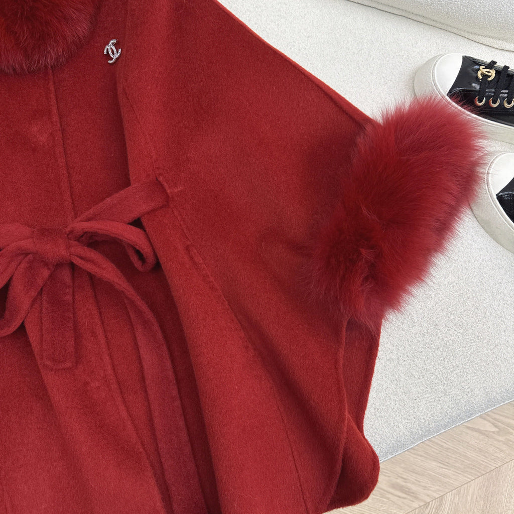 Chanel Double-Face Wool Coat w/ Fox Fur Trim