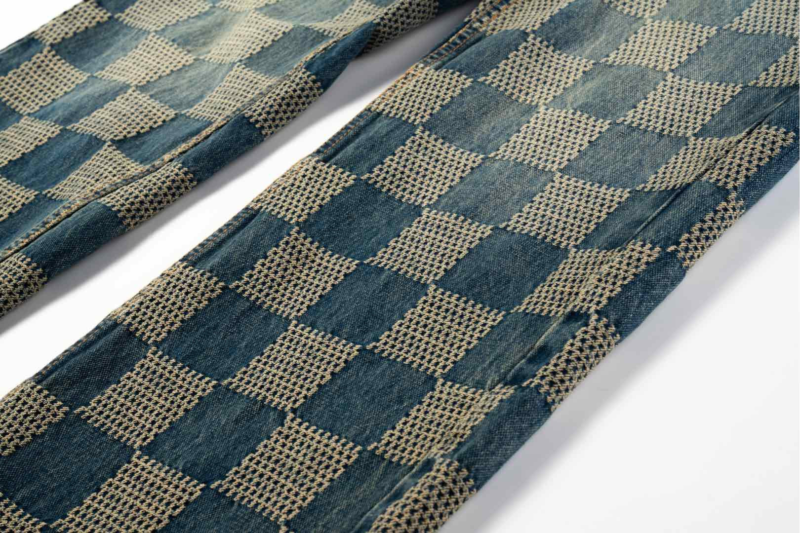 LV Damier Checkered Distressed Denim Pants
