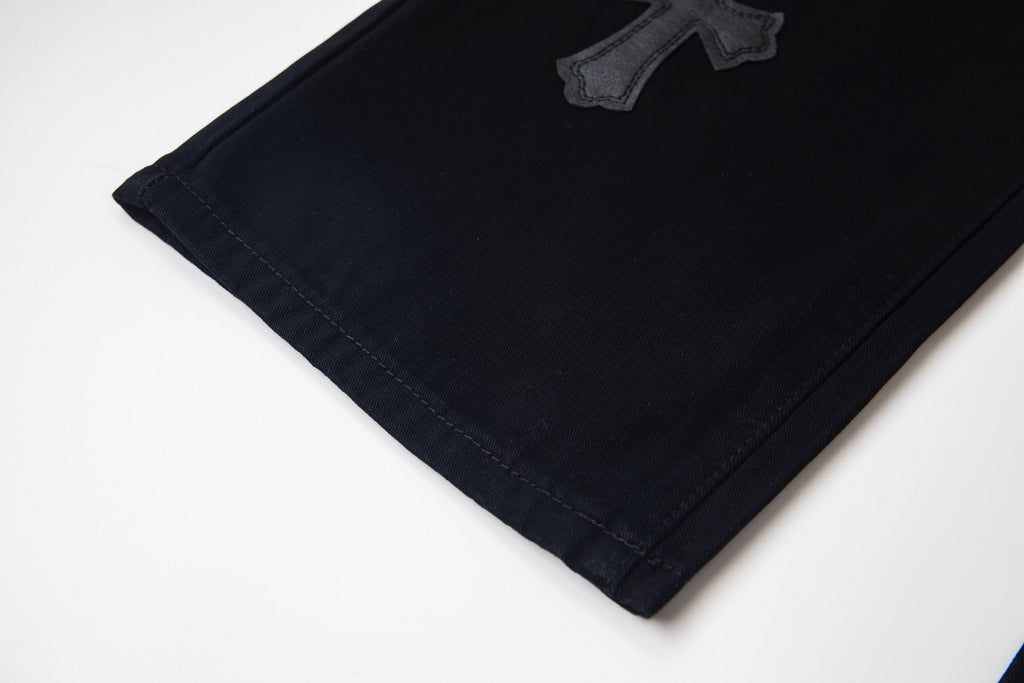 Chrome Heart Cross Pattern Leather Jeans
