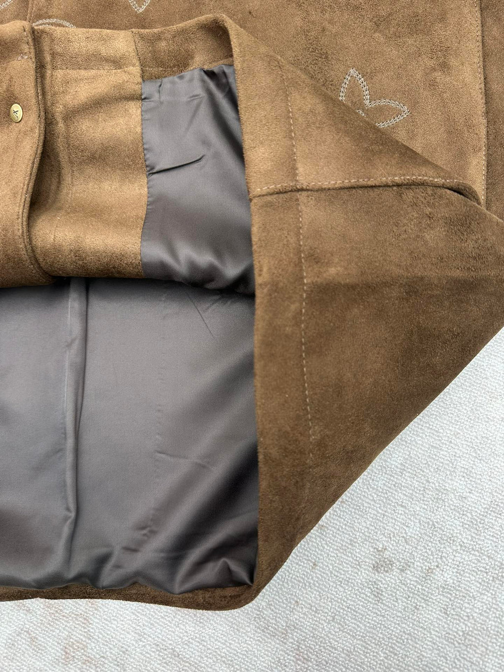 LV Monogram Embridered Suede Leather Jacker Shirt