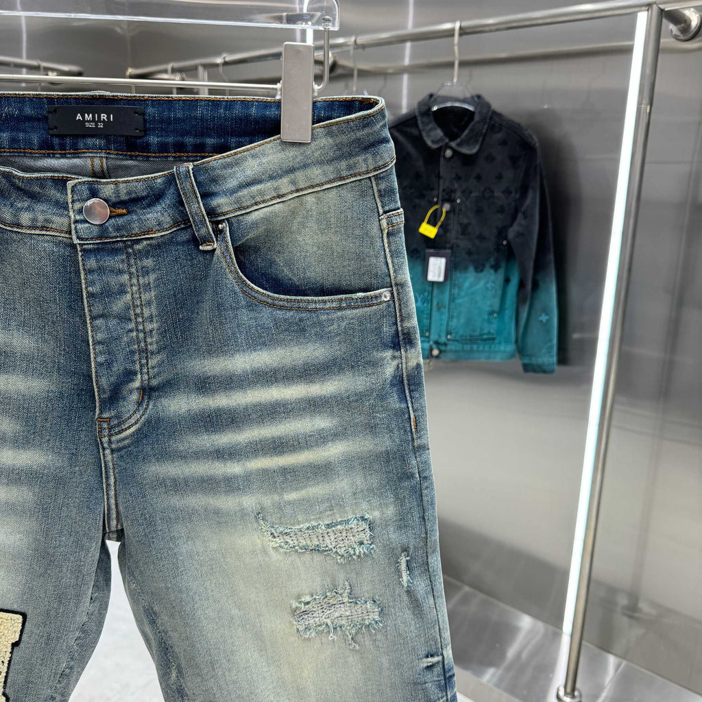 Amiri Embroidered Denim Shorts