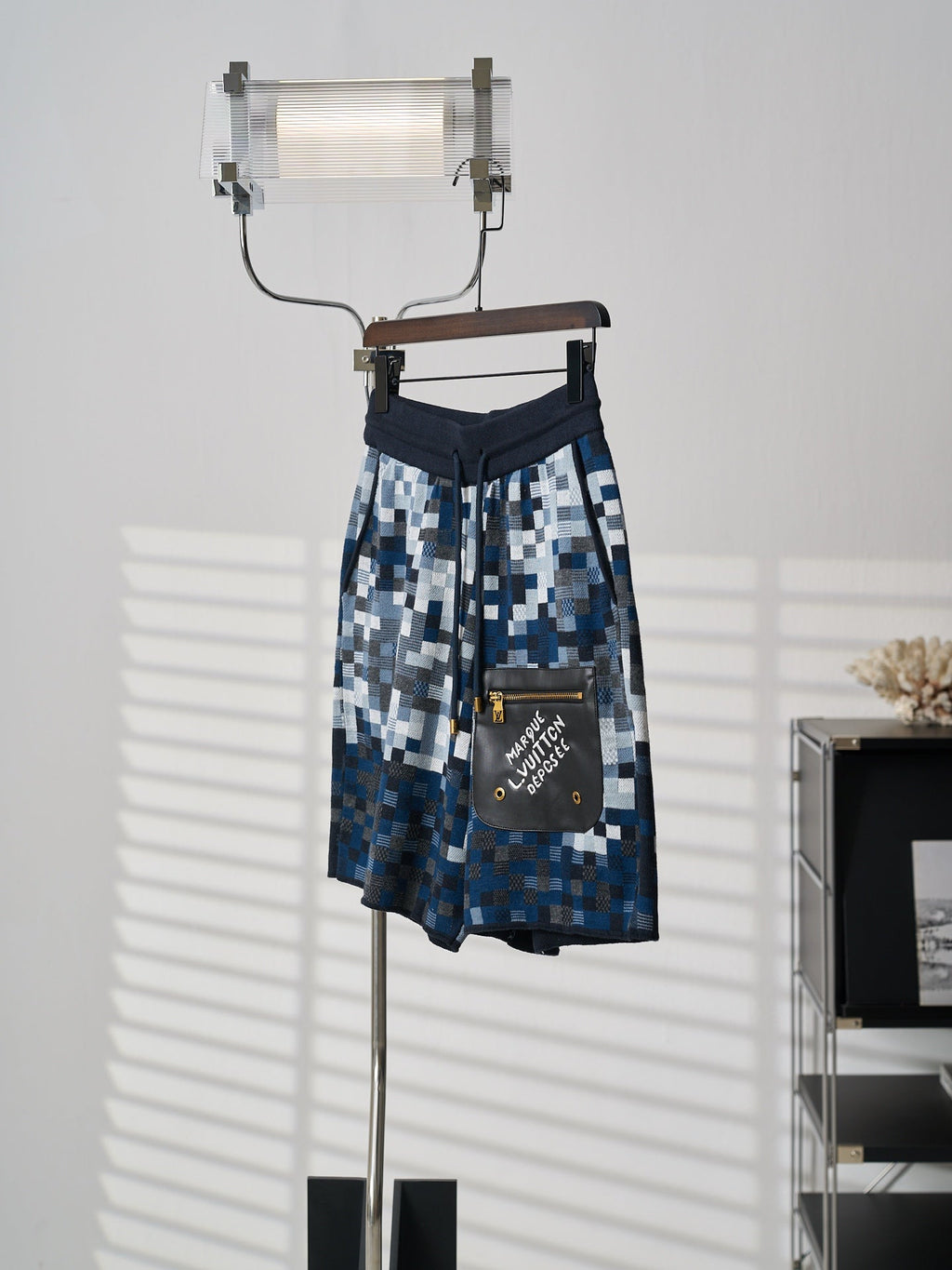 LV Embroidery Leather Camo Jacquard Knit Shorts