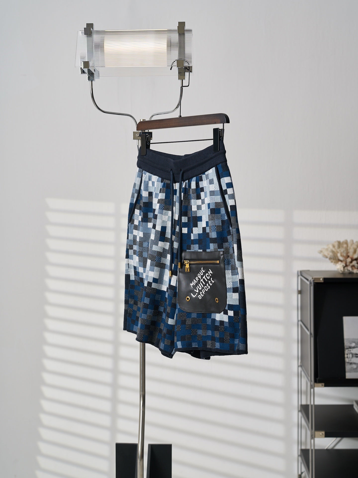 LV Embroidery Leather Camo Jacquard Knit Shorts