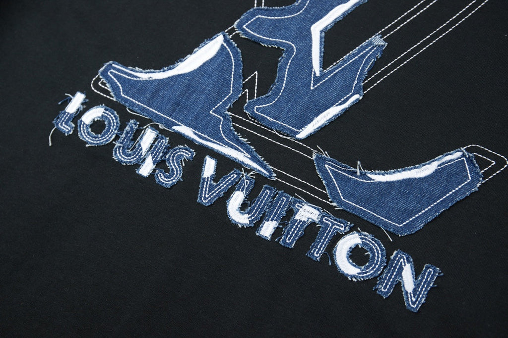 LV Denim Patchwork Embroidered T-Shirt