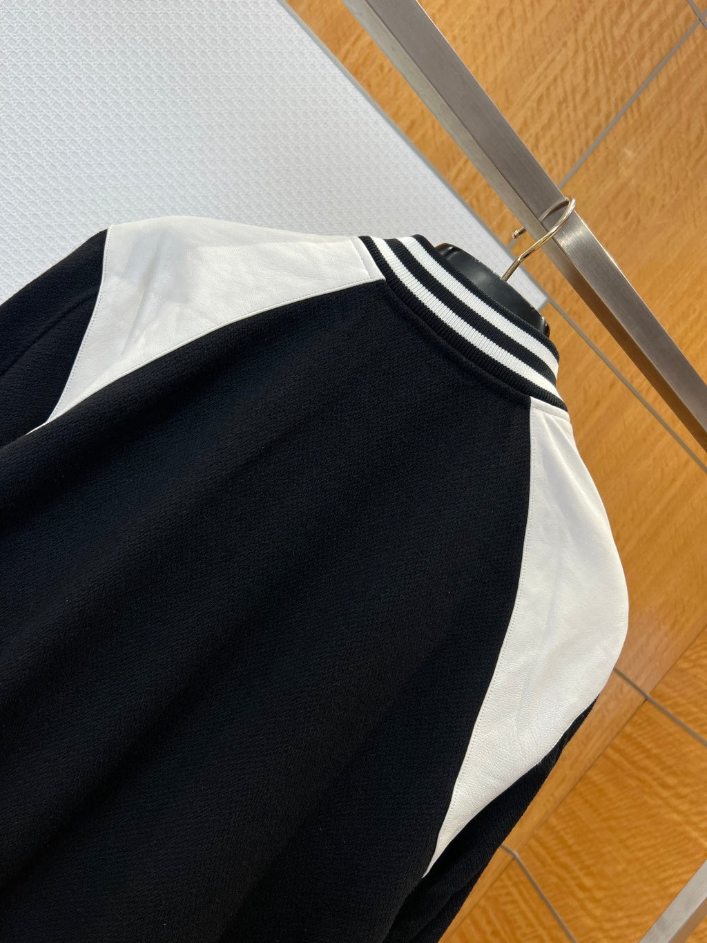 CELINE Patchwork Leather Baseball Collar Jacket