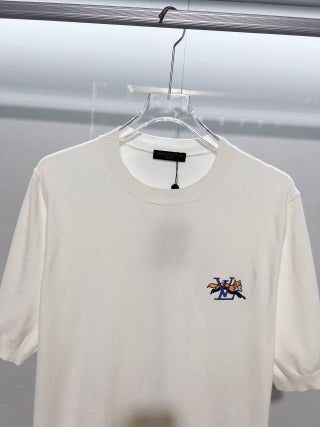 LV Embroidered Knitted Crew Neck T-Shirt