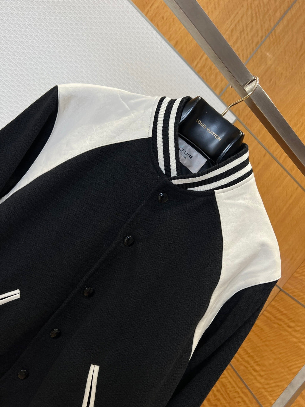 CELINE Patchwork Leather Baseball Collar Jacket