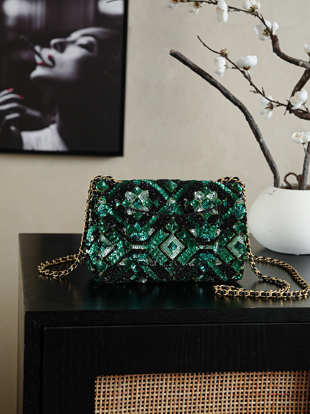 Chanel Emerald Beaded Bag